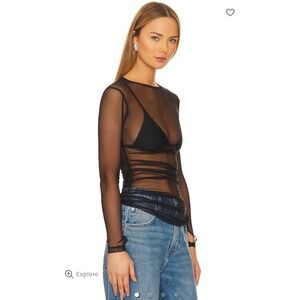 Intimately Free People Last Layer Long Sleeve Sheer Ruched Top In Black Sz XS
